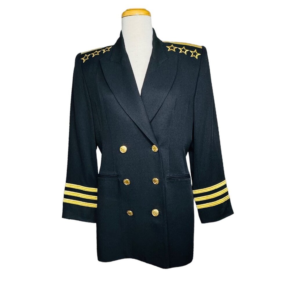 Solini New York Blazer Black Jacket Gold Embroidered Stars and Stripes 6 Vintage - Picture 5 of 14